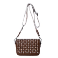 Brown rectangular PU leather crossbody bag with silver studs and adjustable strap - Brown