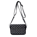 Minimalist black PU leather crossbody bag featuring rows of sparkling silver rhinestones - Black