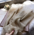 Light champagne translucent silk blend scarf with elegant gold glitter border detail - Gold Powder Edge Champagne