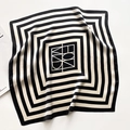 Detail of black and white striped silk square scarf with satin finish on white background - 53x53cm / Beige-Black