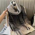 Women's gradient grey scarf with black glitter stripes and soft silk blend texture - Shimmer Stripe Dark Gray