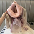 Silk blend scarf with pink and purple color block gradient design on beige knitwear - Gradient Patchwork Pink Purple