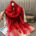 Vibrant red silk blend scarf featuring elegant gold metallic stripes for women - Gold Thread Stripe Red