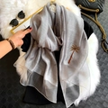 Silver-grey silk blend scarf with elegant palm tree embroidery and contrast border - Coconut Tree Embroidery Gray