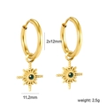 Gold stainless steel hoop earrings with starburst pendant and green stone inlay - Green Gemstone Style (EA5A740JG)