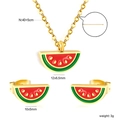 Watermelon jewelry set with gold necklace and stud earrings in red and green enamel - Gold Style (SE25950EG)