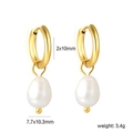Elegant 18K gold plated stainless steel hoop earrings with white freshwater pearls - Gold Polished Hoop Teardrop Pearl (EA5A850AG)