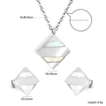 Minimalist square mother of pearl stainless steel necklace and earrings jewelry set for women - Silver Rhombus Mother of Pearl Set (SE26110AS)
