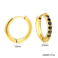 Golden stainless steel hinged earrings with black zircon inlay and 12mm diameter size - Gold Black Zirconia Style (EA33050BG)