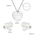 Elegant stainless steel heart jewelry set featuring white shell inlay necklace and earrings - Steel Color (SE26140AS)