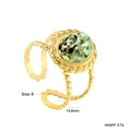 Bague vintage dorée avec pierre naturelle ovale verte et anneaux à texture perlée - Or Vintage Agate Verte Tachetée (RI1506M8G)
