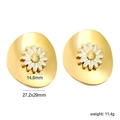 Detail van 18K vergulde hart oorbellen met madeliefje inlay en afmetingen erbij - Onregelmatige Madeliefje Stijl (EA5A410AG) / Goud