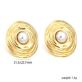 Macro view of 18K gold plated heart earrings with 7mm pearl and wavy texture detail - Vortex Texture Pearl Style (EA5A440AG)