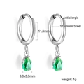 Boucles d'oreilles créoles en acier inoxydable argenté avec zircon vert en goutte - Goutte Verte Argent (EA57110JS)