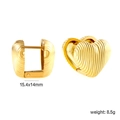 Detail showing 15.4x14mm gold heart huggie earrings with textured striped surface - 3D Striped Pleated Heart Huggie Style (EA331701G)
