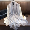 Silver-grey silk blend shawl with pleated texture and pearlescent finish - Light Gray
