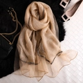 Elegant champagne gold glitter shawl with metallic shimmer and beaded edge trim - Light Khaki