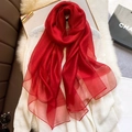 Bright red silk blend scarf with semi-transparent texture and delicate rolled edges - Red