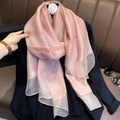 Pink silk blend scarf with organza拼接 and contrast colors for women in 2021 style - Pink