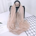Champagne silk blend sheer scarf draped elegantly over a black handbag accessory - Striped-Beige