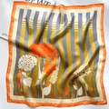 Eleganter Seidenschal mit senfgelben Streifen und Blumenmuster für Damen Mode - 53cmx53cm / Oranger Rand (ZS-167-橙色边)