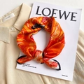 Silk square scarf featuring vibrant orange tropical floral prints and leopard patterns - 53x53cm / Orange Botanical (ZS-98)