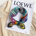 Fashionable mulberry silk square scarf with vibrant floral and zebra print patterns - 53x53cm / Aqua Blue Botanical (ZS-98)