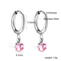 Créoles en acier inoxydable avec pendentif en zircon rose pour femme élégante - Rond Rose Argent (EA57140FS)