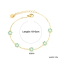 Golden stainless steel chain bracelet with five blue daisy flower charms and lobster clasp - Blue 5-Flower Link Chain Style (BR28310KG)