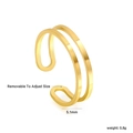 Bague ouverte ajustable en acier inoxydable doré 18K avec design à double ligne - Style Ouvert à Double Ligne (RI154301G)