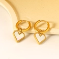Golden heart drop earrings with mother of pearl inlay and elegant milgrain metal edge - White Heart Earrings (XKE0140)