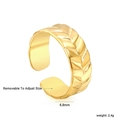 Bague ajustable en acier inoxydable plaqué or 18K avec relief motif de blé - Style Gaufré en V en Épi de Blé (RI155701G)