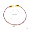 2mm purple zircon tennis bracelet in gold stainless steel finish, length 17cm - Gold Purple Round Style (BR26832CG)