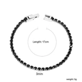 Classic silver tennis bracelet with 3mm black zircon stones in a sleek 17cm length - Silver Black Round Style (BR26833BS)