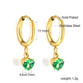 Boucles d'oreilles créoles dorées en acier inoxydable avec cœurs en zircon vert - Cœur Vert Or (EA57130JG)