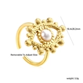 Gold adjustable evil eye ring with white pearl and vintage stainless steel textures - Evil Eye Faux Pearl Style (RI1513A8G)