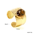 Macro detail of gold 18k braided ring with oval tiger eye stone and size 8 dimensions - Oval Tiger Eye Woven Texture Style (RI1484G8G)