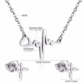 Set gioielli ipoallergenici in acciaio inox con pendente battito cardiaco e orecchini - Cuore Battito Cardiaco (SE228201S) / Argento
