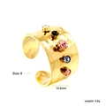 Bague large en acier inoxydable doré 18 carats avec pierres colorées et fini martelé - Style Martelé Large Pierres de Cinq Couleurs (RI1510J8G)