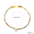 Elegant 17cm multicolored zircon tennis bracelet in 2mm slim width for women - Gold Multicolor Round Style (BR26832MG)