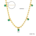 18K gold stainless steel bead necklace with 4mm emerald green zircon pendants - Emerald Green Stone Style (NE2E730JG)