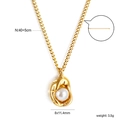 Detailweergave van de 18K vergulde hartketting met strik en afmetingen van de ketting - Gouden Organisch Onregelmatig Frame Enkele Parel Hanger Ketting (NE2B520AG) / Goud