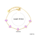 Golden stainless steel chain bracelet featuring five purple enamel heart charms for women - Purple Enamel Style (BR28390CG)