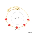 Gold-plated stainless steel chain bracelet with five small red enamel heart charms - Red Enamel Style (BR28390EG)