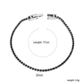 Elegant 2mm black cubic zirconia tennis bracelet with 17cm silver polished metal band - Silver Black Round Style (BR26832BS)