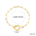 Detail of golden heart clasp bracelet with size 17x16mm and 18+3cm paperclip chain - Gold Heart Clasp Paperclip Chain (BR284701G)
