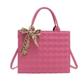Chic rose pink quilted square handbag with gold chain print scarf and crossbody strap - Pink