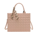 Light pink quilted texture crossbody bag with decorative silk scarf and top handles - Pearlescent Pink