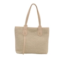 Chic beige faux shearling tote bag with leather handles and textured plush finish - White