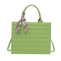 Light green quilted crossbody bag with diamond pattern and decorative silk scarf handle - Green